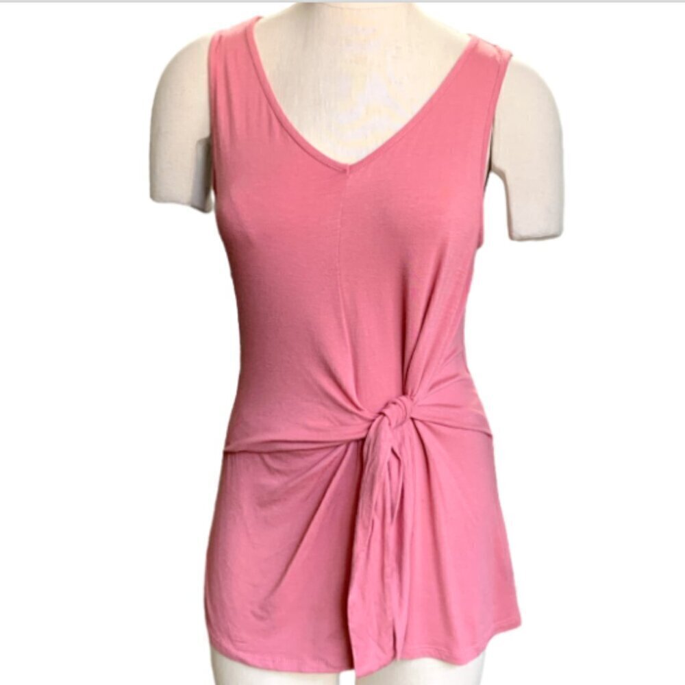 COMO Vintage Sleeveless Faux Wrap/Tie Front Tunic Tank Top M Pink #18i